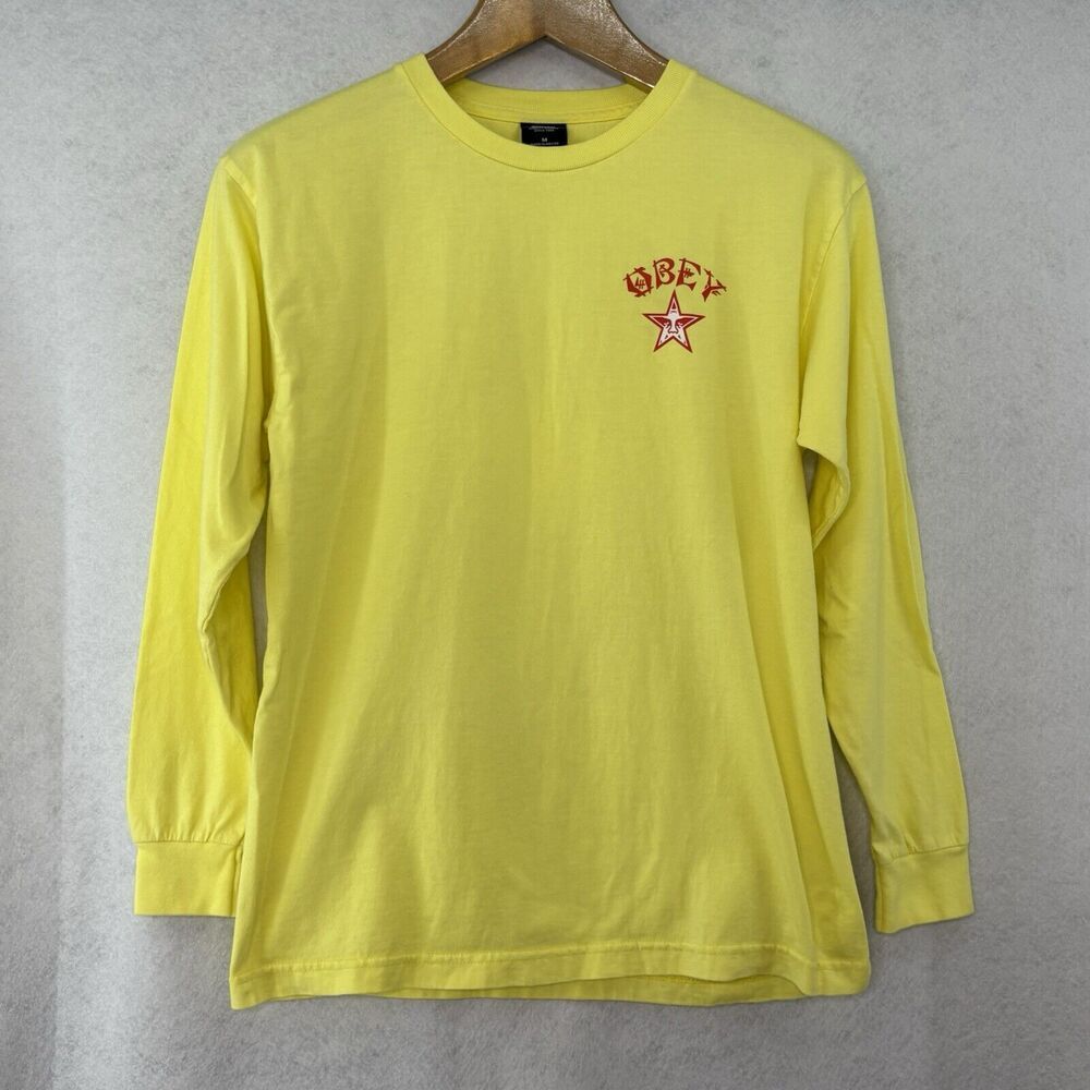 OBEY Men’s Long Sleeve Andre Giant Star-Shapard Fairey-T‎ Shirt M Yellow Lemon
